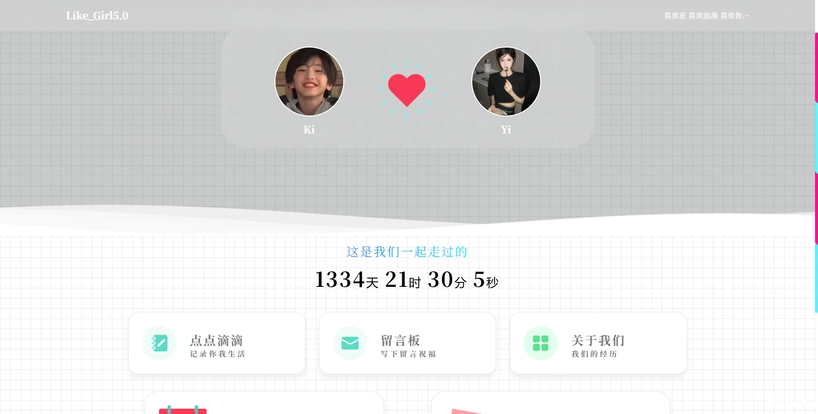 LikeGirl情侣小站-一款可以展示清理日记、相册、关于我们、点点滴滴的源码项目