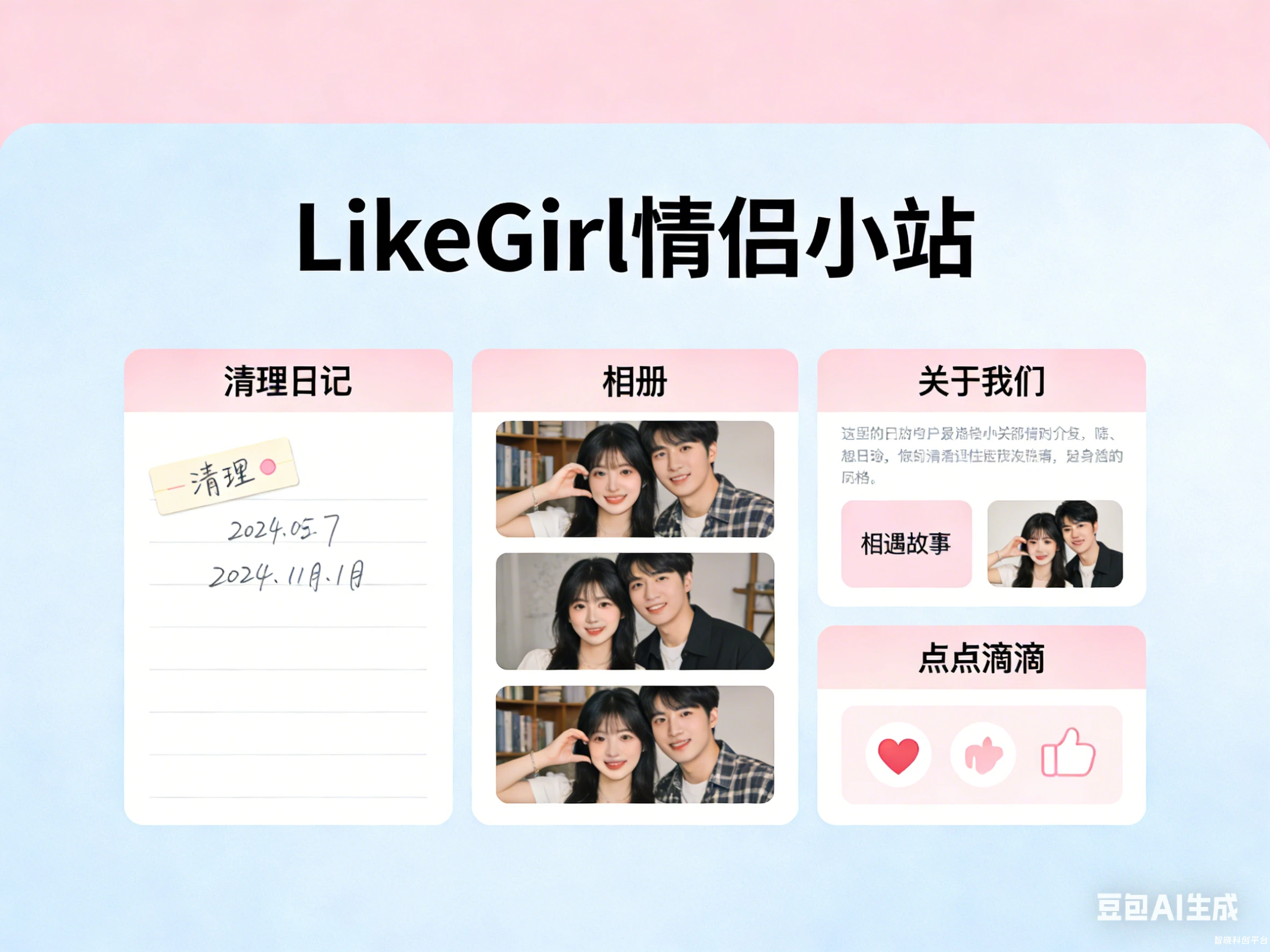 LikeGirl情侣小站-一款可以展示清理日记、相册、关于我们、点点滴滴的源码项目